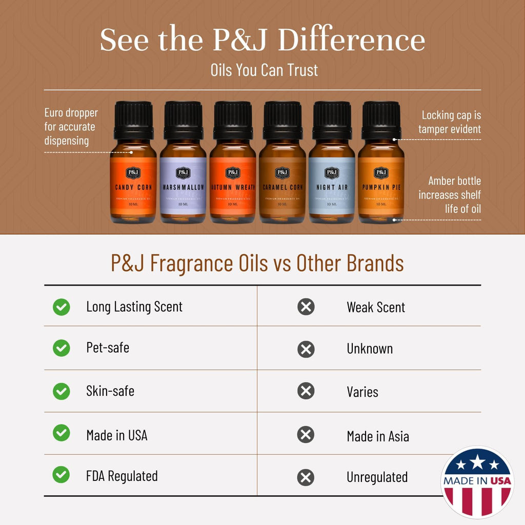P&J Fragrance Oil Halloween Set | Autumn Wreath, Pumpkin Pie, Candy Corn, Marshmallow, Night Air, and Caramel Corn