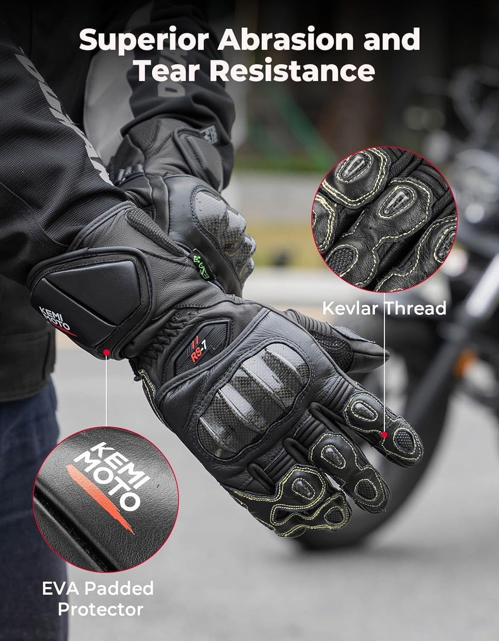 Leather Motorcycle Gloves for Men and Women, CE-Certified，Riding Racing Gloves with ESA Cushioning Kevlar Carbon