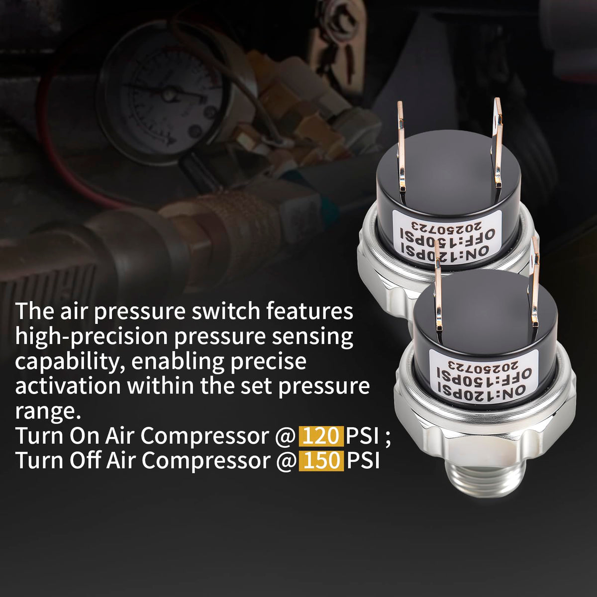 CNWZYMX 120-150 PSI Air Pressure Switch 1/4 NPT Thread, Silver 2PCS