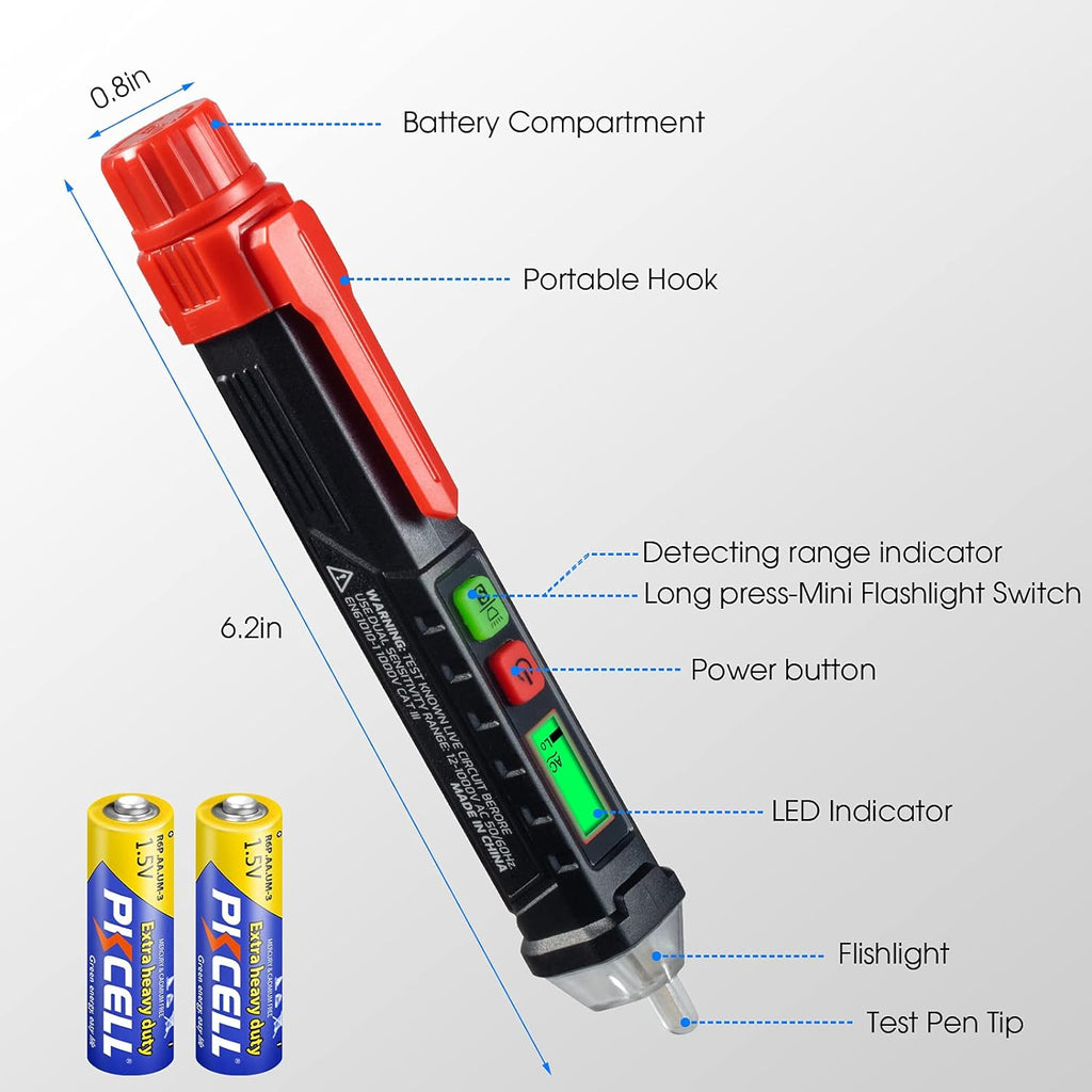 AC Voltage Tester,Non-Contact Voltage Tester, Dual Range 12-1000V/48-1000V with LCD Display, Buzzer Alarm, Flashlight