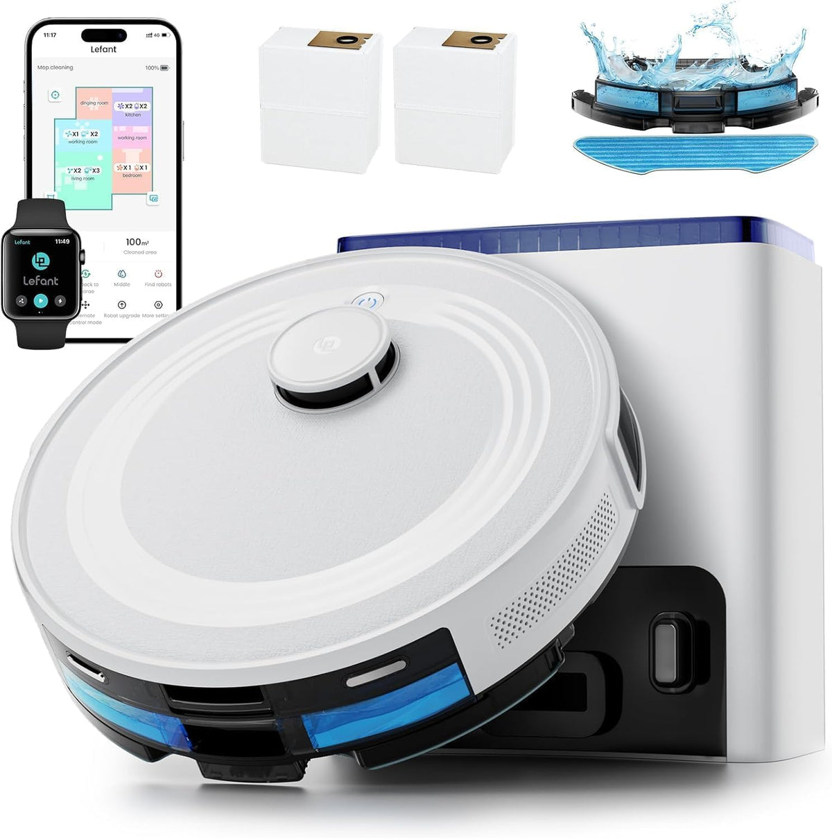 Robot Vacuum and Mop, 75-Day Self-Emptying, 6000Pa Strong Suction, Customized Cleaning, Multi-Floor Mapping, 130 Min