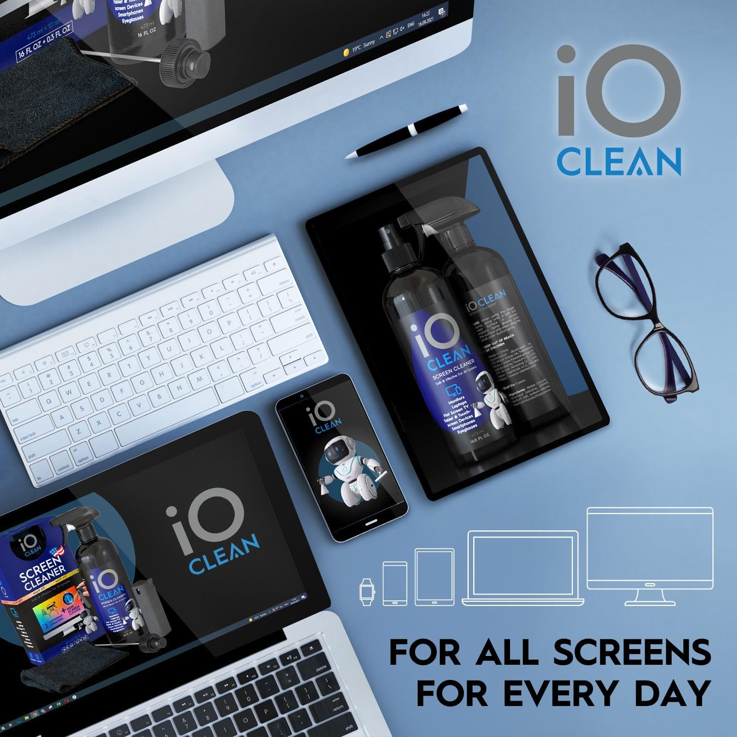 Eyeglass Lens Cleaner (3.38oz+3.38oz+2cloths) – Kit for | Glasses, Screens, Camera, Laptops, Touchscreens, Computer