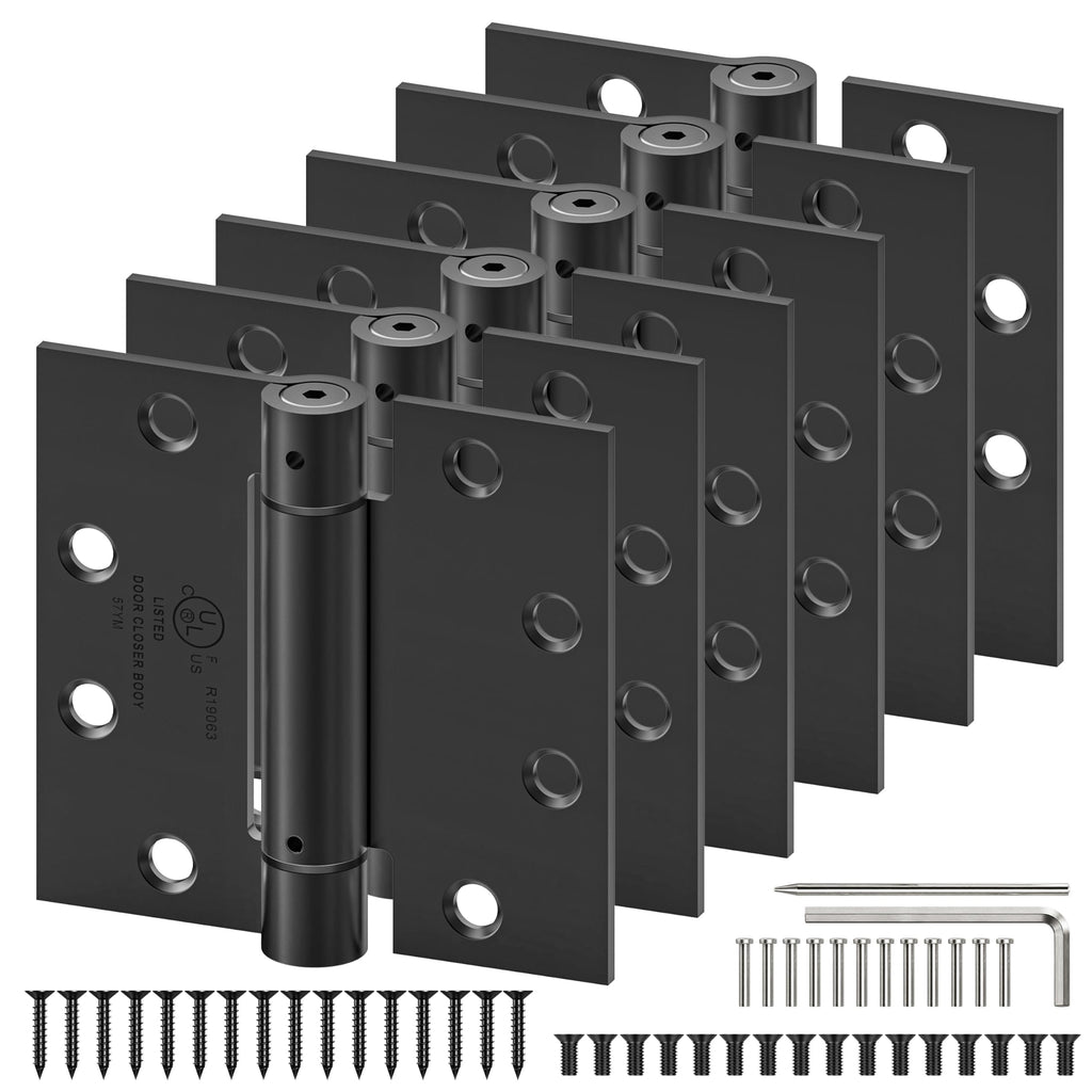 6 Pack Self Closing Door Hinges, 4.5" x 4.5" Spring Loaded Hinges