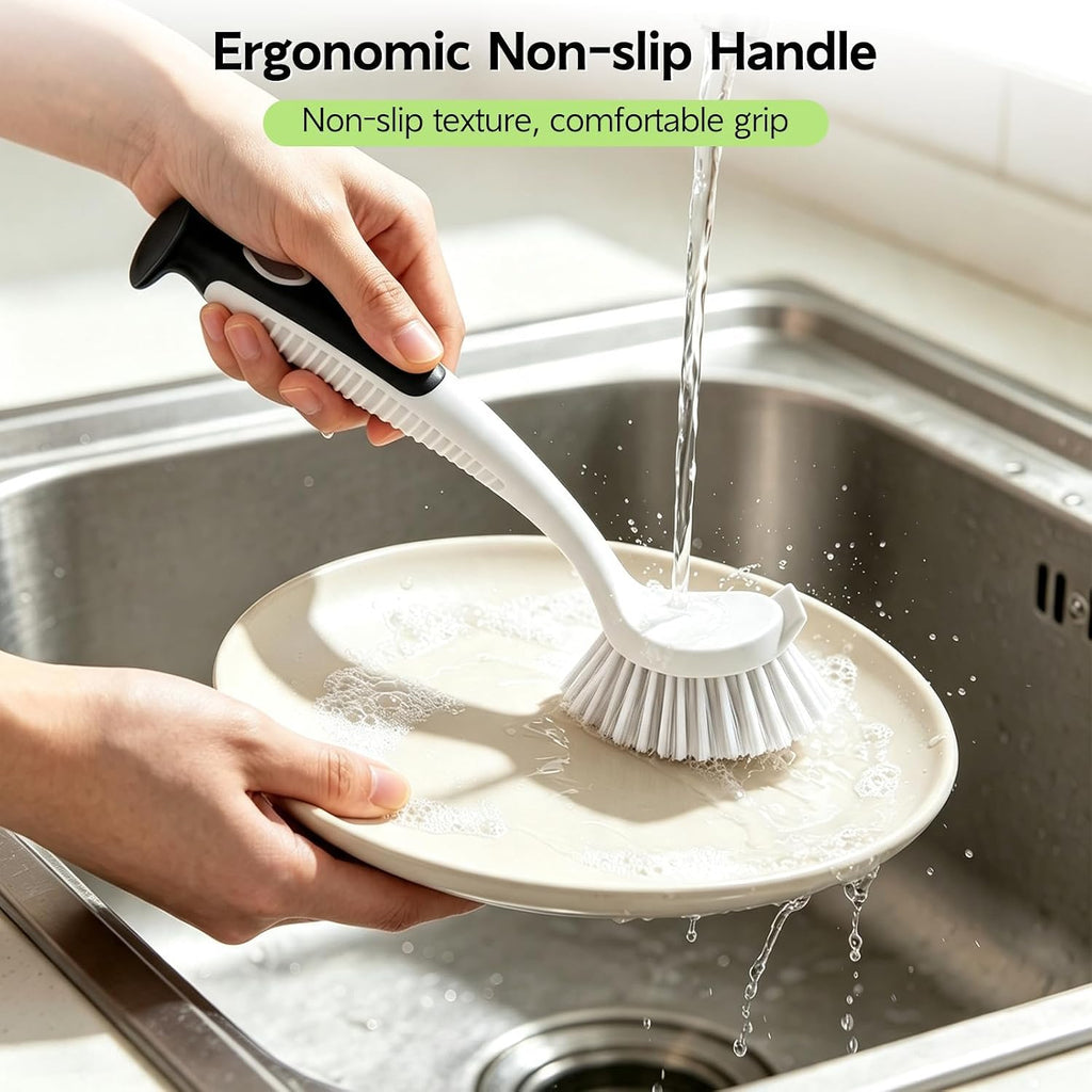 Dish Brush with Handle Suction Cup Kitchen Scrub Brush 3 Pack Black