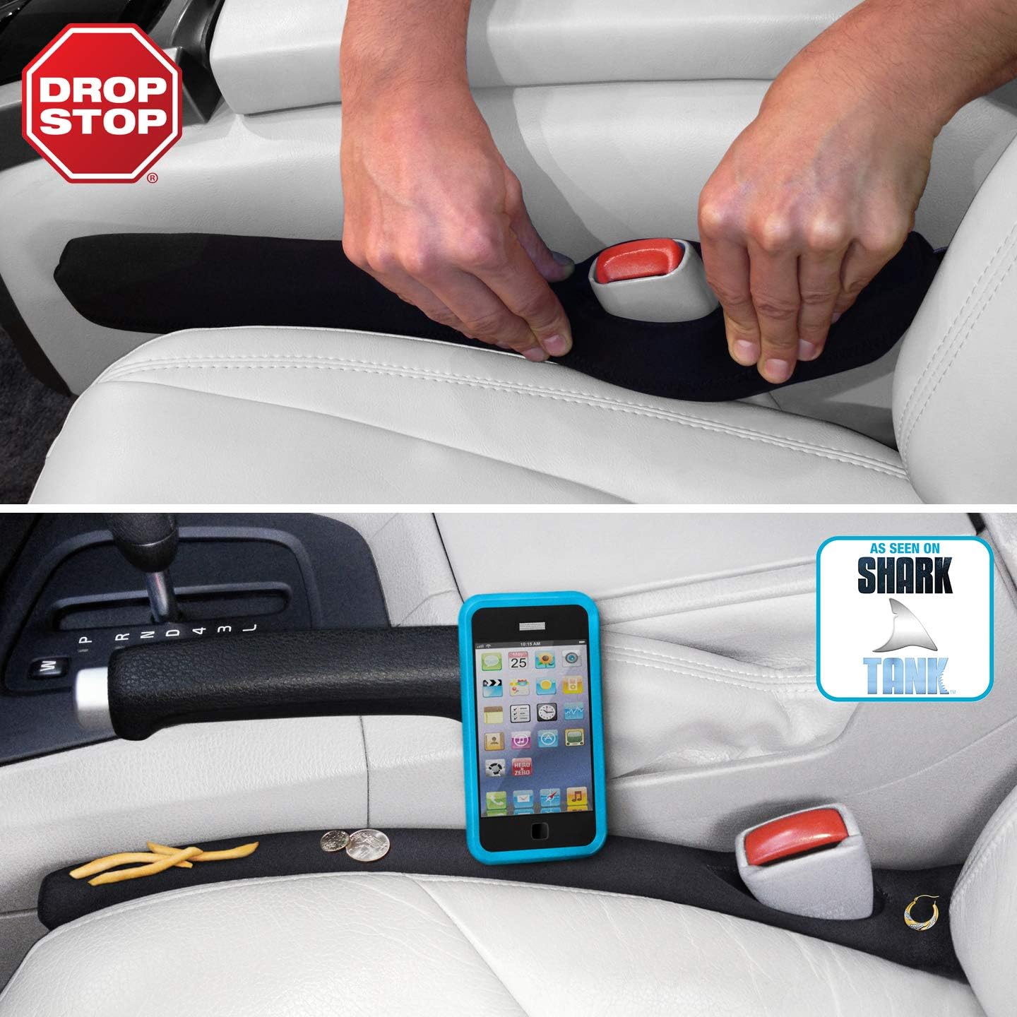 The Original Patented Car Seat Gap Filler (AS SEEN ON Shark Tank) - Set of 2 and Slide Free Pad and Light