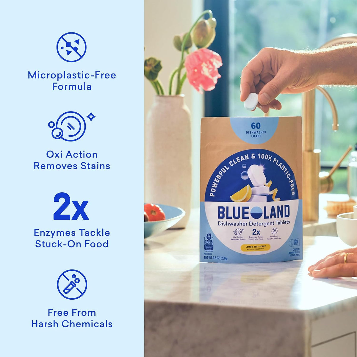 100% Plastic-Free Dishwasher Detergent Tablets, 60ct, Lemon Zest