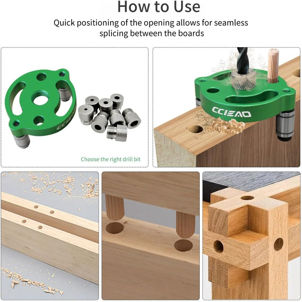 Self Centering Doweling Jig with Drill Bushings, Pocket Hole Jig Kit Dowel Drill Guide Straight Holes Puncher Dowel