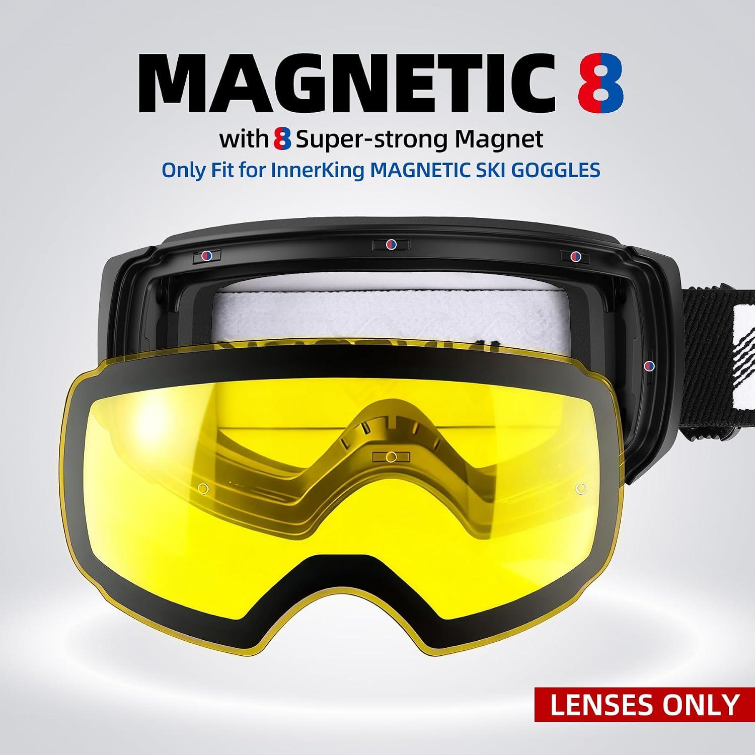 Magnetic Ski Goggles, Interchangeable OTG Snowboard Goggles | SGS-certified anti-fog lenses, 16 N52 magnets