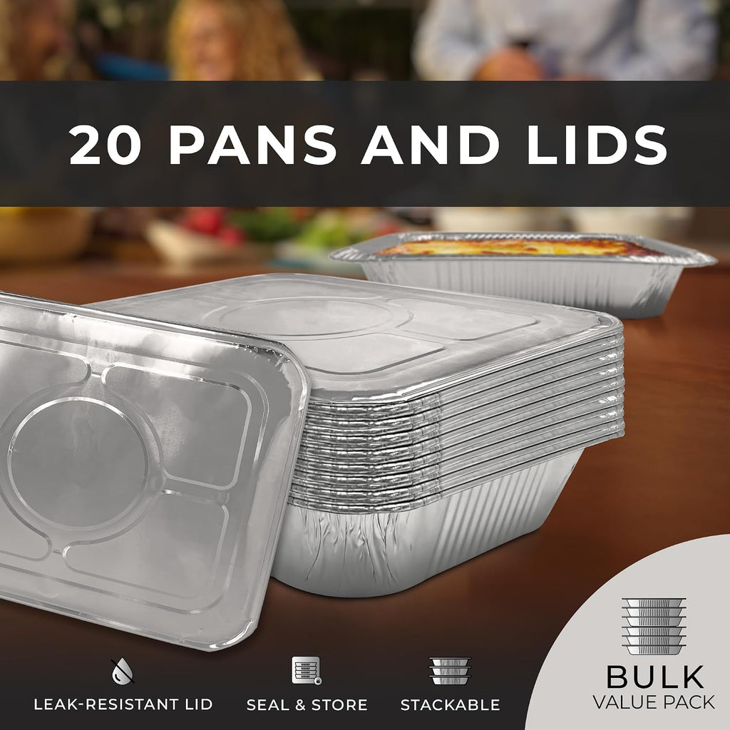 Aluminum Pans with Lids 9x13 (20 Pack) Disposable Tin Foil Trays
