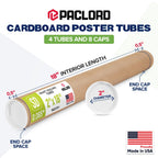 2" x 18" Made in USA Reinforced Kraft Paper Mailing Tube, 4 Tubes, 8 Caps