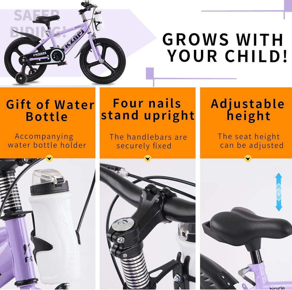 Kids Bike with Training Wheels, 16 18 Inch Children Bicycle for Girls Boys, High Carbon Steel Frame & Water Bottle