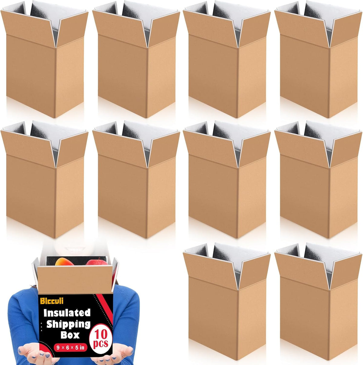 10 Pack Insulated Shipping Boxes, 9 x 5 x 6 In