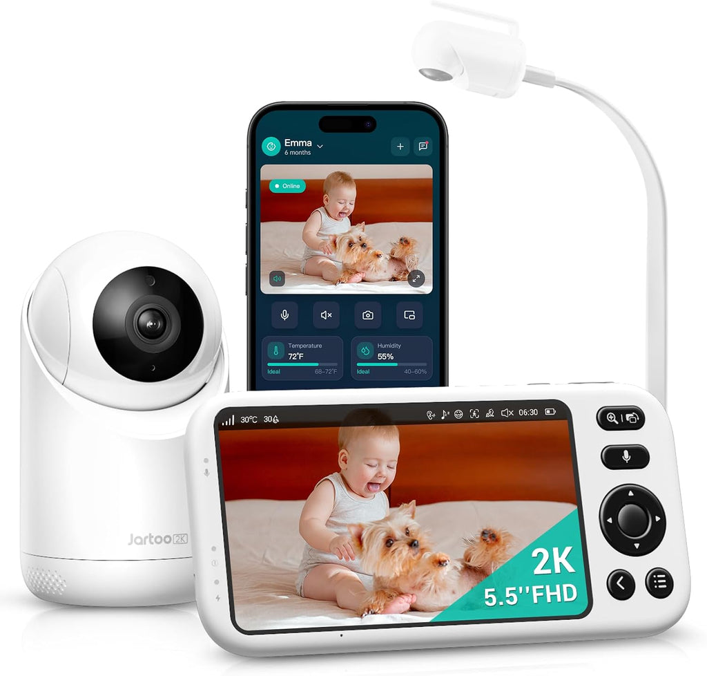 Smart Baby Monitor with 2K Camera & Mount, 1860ft Long Range, 5.5" Screen, Hybrid Wi-Fi and No Wi-Fi Connection