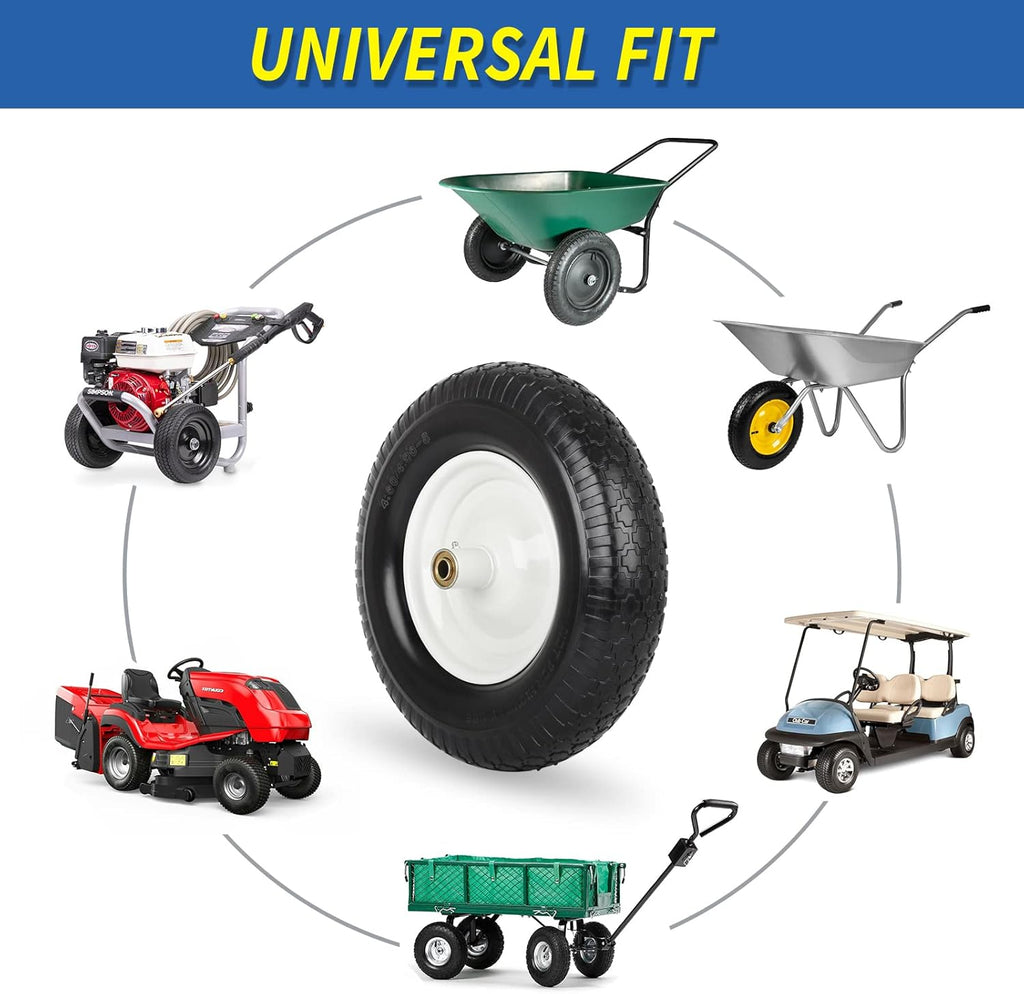 16" Solid Wheelbarrow Tire, 4.80/4.00-8" Flat-Free Tire and Wheel, 6" Centered Hub, 5/8" Axle Bore Hole for Wheel