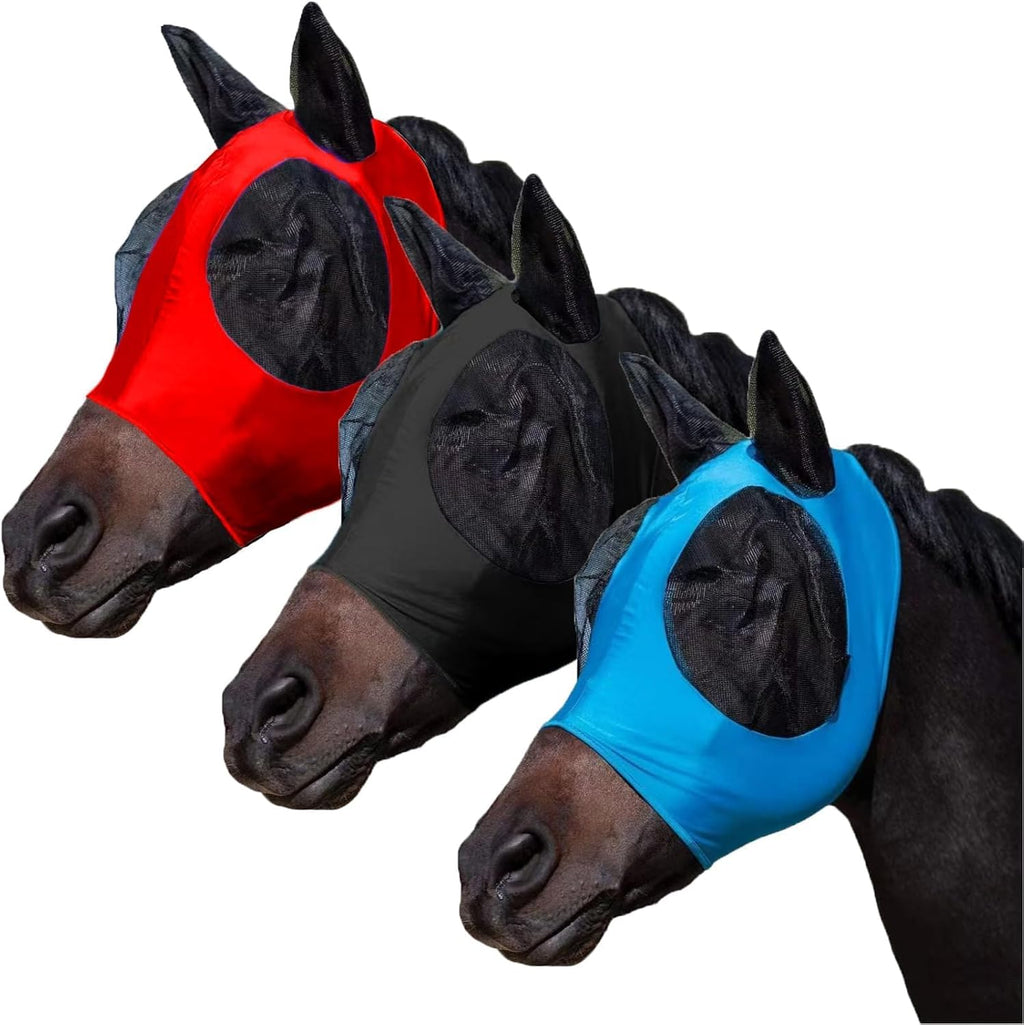 3 Pcs Horse Fly Mask - Fly Masks for Horses with Ears, Fashionable and Breathable Stretch Fabric with UV & Sun