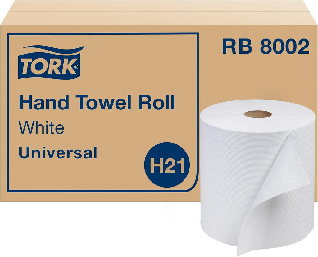 Universal Hand Towel Roll White, 6 Rolls x 800 Ft, RB8002
