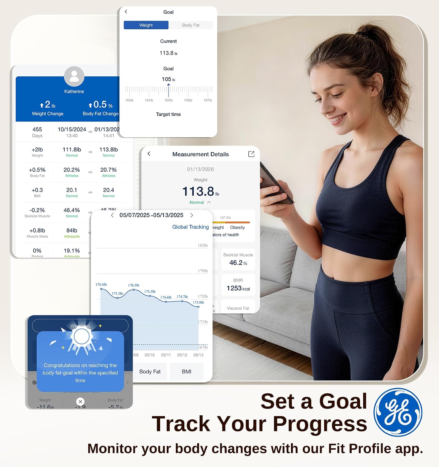 Smart Scale for Body Weight, Body Fat, BMI, 3-in-1 LED Dislpay, 11-inch | 14 Body Composition Analyzer Digital