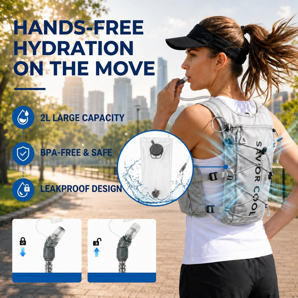 Cooling Hydration Vest with 2L BPA-Free Water Bladder, Running Vest with 3 Removable Cooling Packs, Lightweight