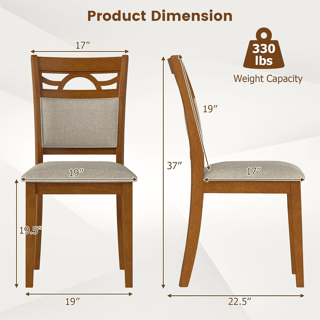 Wooden Dining Chairs Set of 4, Farmhouse Side Chairs w/Solid Rubber Wood Frames, Comfortable Backrests, Upholstered