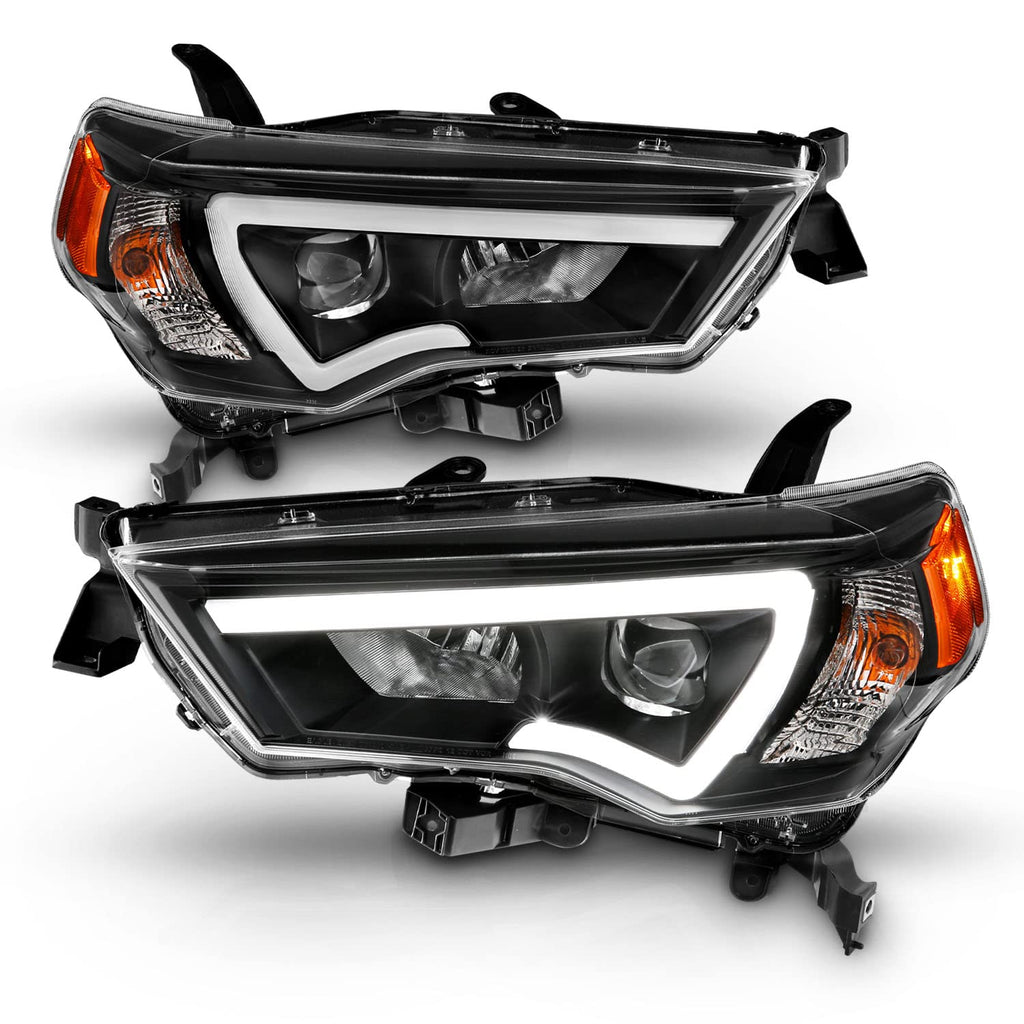 for 2014-2023 Toyota 4-Runner LED Tube Square Projector Black Replacement Headlights Set - Passenger and Driver Side