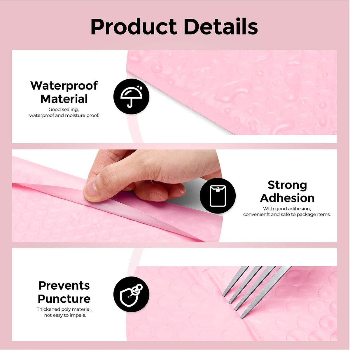 Bubble Mailers 8.5x12" Padded Envelopes Light Pink 40 Pack Self Seal