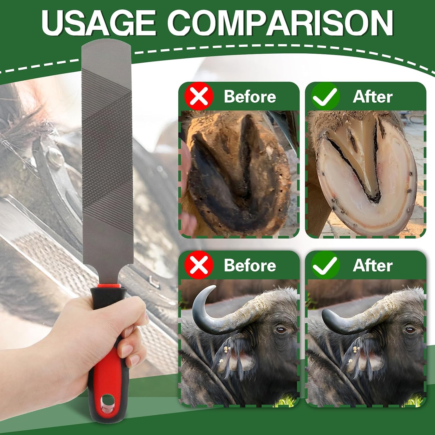 12 Inch Hoof Rasp & Farrier File with Ergonomic Non-Slip Rubber Handle