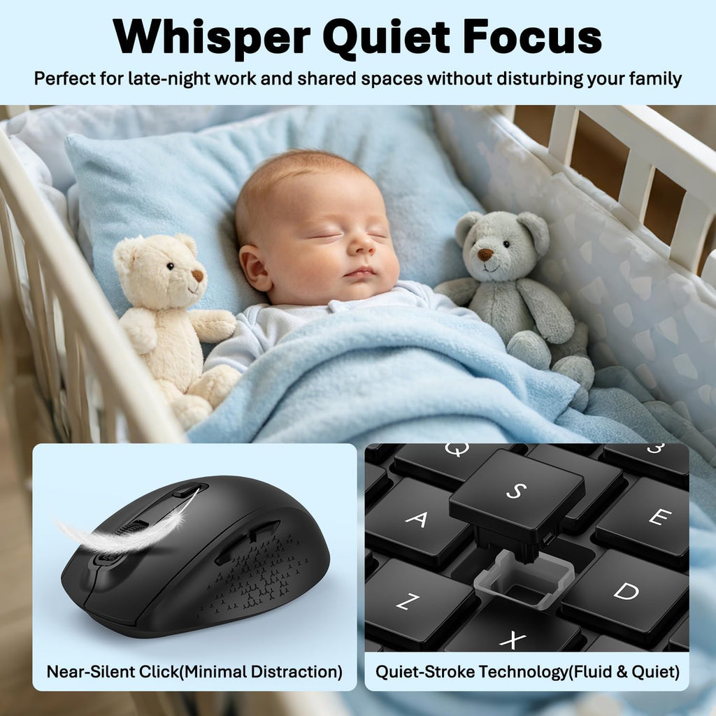 Full-Size Silent Wireless Keyboard and Mouse Combo with Palm Rest