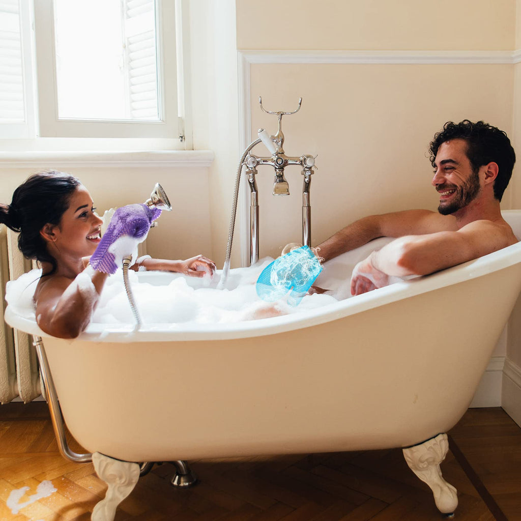 2 Pcs Honeycomb Bath Mitt Exfoliating Glove,Blue,Purple