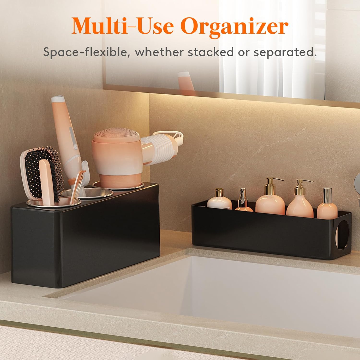 Hair Tool Organizer Countertop, Removable Blow Dryer Holder for Bathroom, Acrylic Hot Tools Organizer Storage for