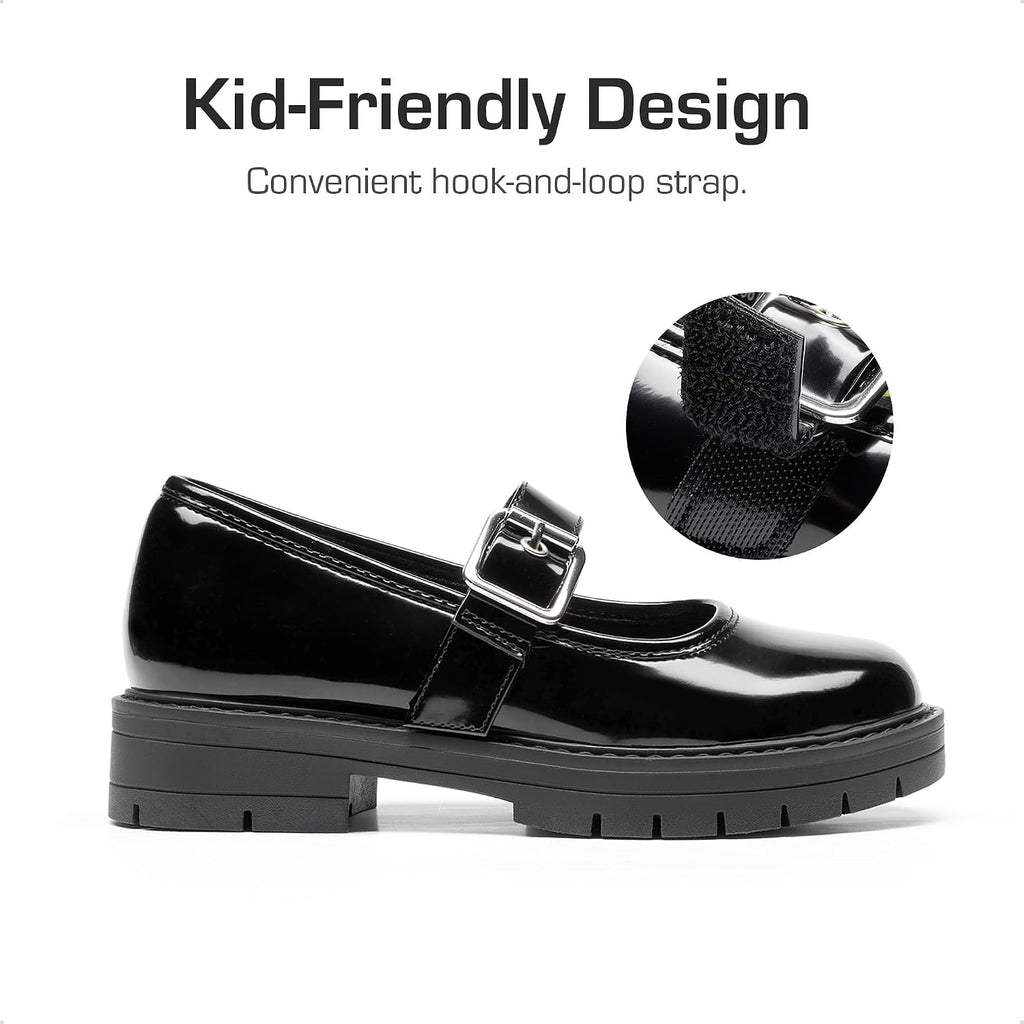 Girls Mary Jane School Uniform Shoes | Platform Hook and Loop with Arch Support Insole Roomy Round Toe Chunky Oxford