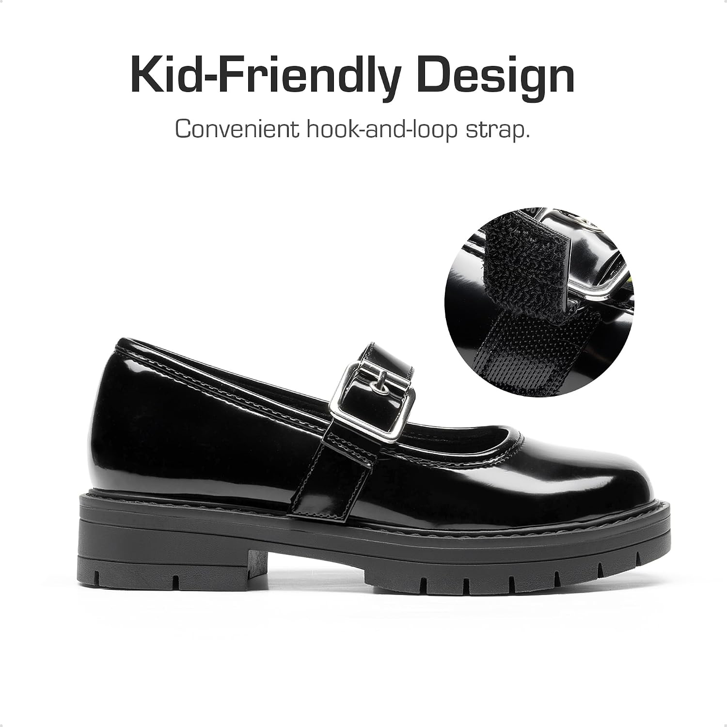 Girls Mary Jane School Uniform Shoes | Platform Hook and Loop with Arch Support Insole Roomy Round Toe Chunky Oxford