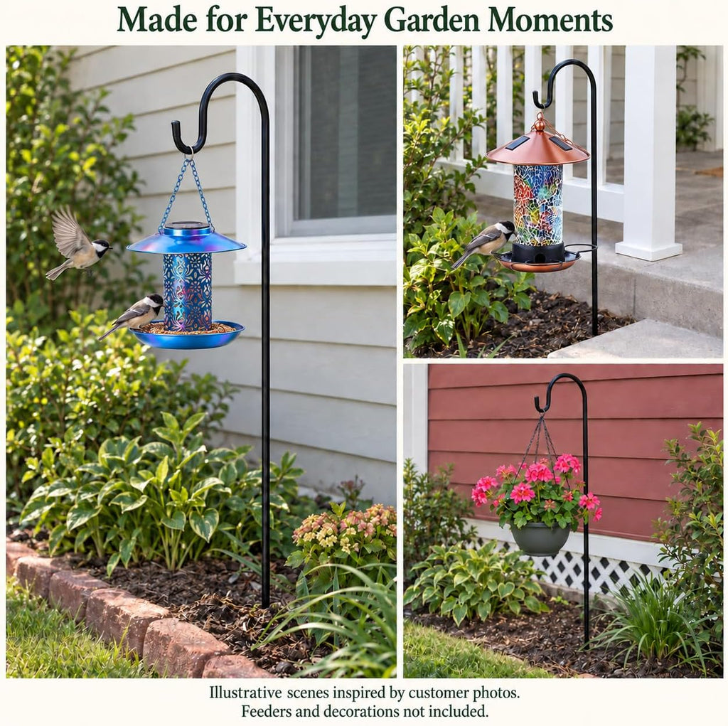 Bird Feeder Pole, 45 INCH Heavy Duty Shepherds Hooks for Outdoor with 5 Prong Base, Adjustable Stand Hanger for