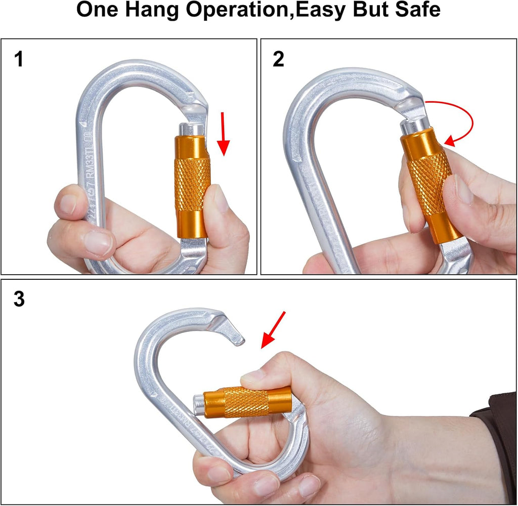 Auto Locking Climbing Carabiner Clips,Heavy Duty Asymmetrical Carabiner Connector Used for Rappelling Gear Rescue
