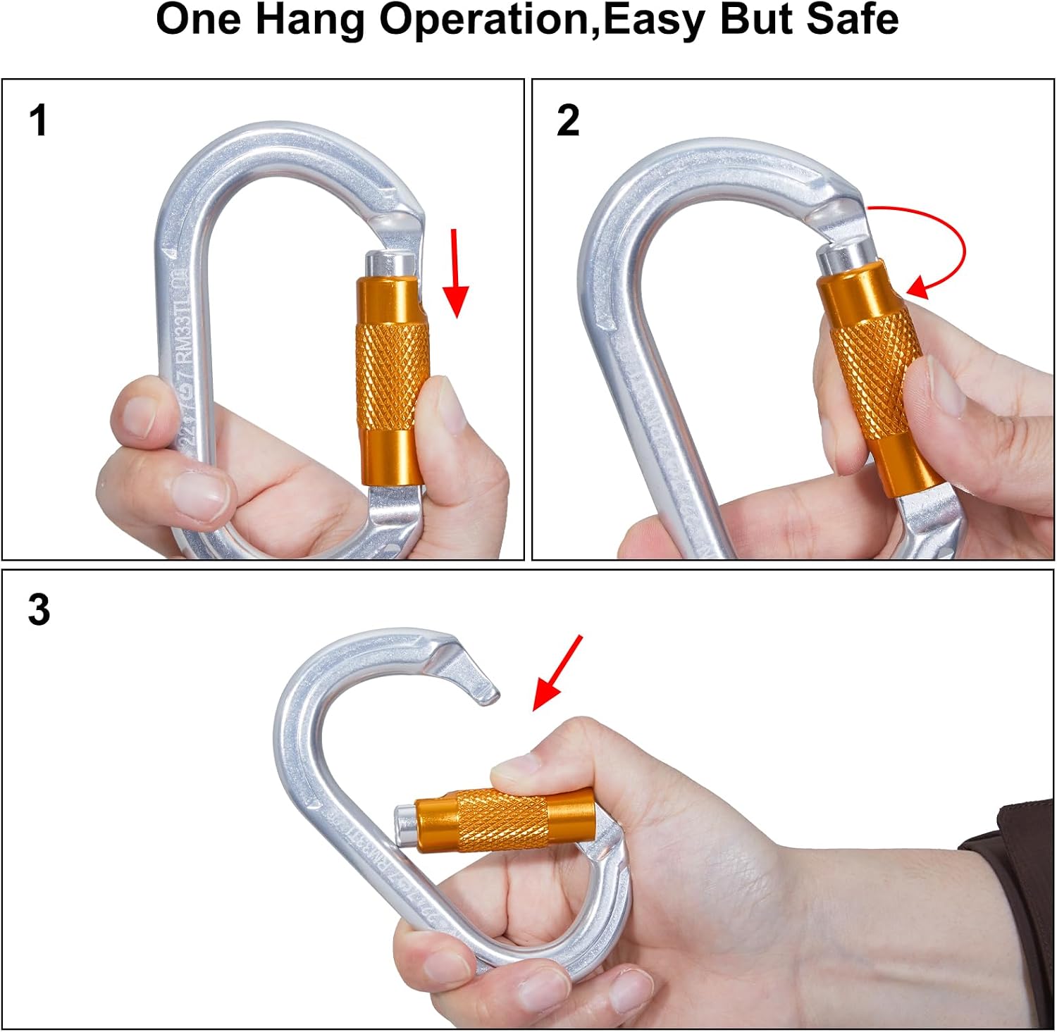 Auto Locking Climbing Carabiner Clips,Heavy Duty Asymmetrical Carabiner Connector Used for Rappelling Gear Rescue