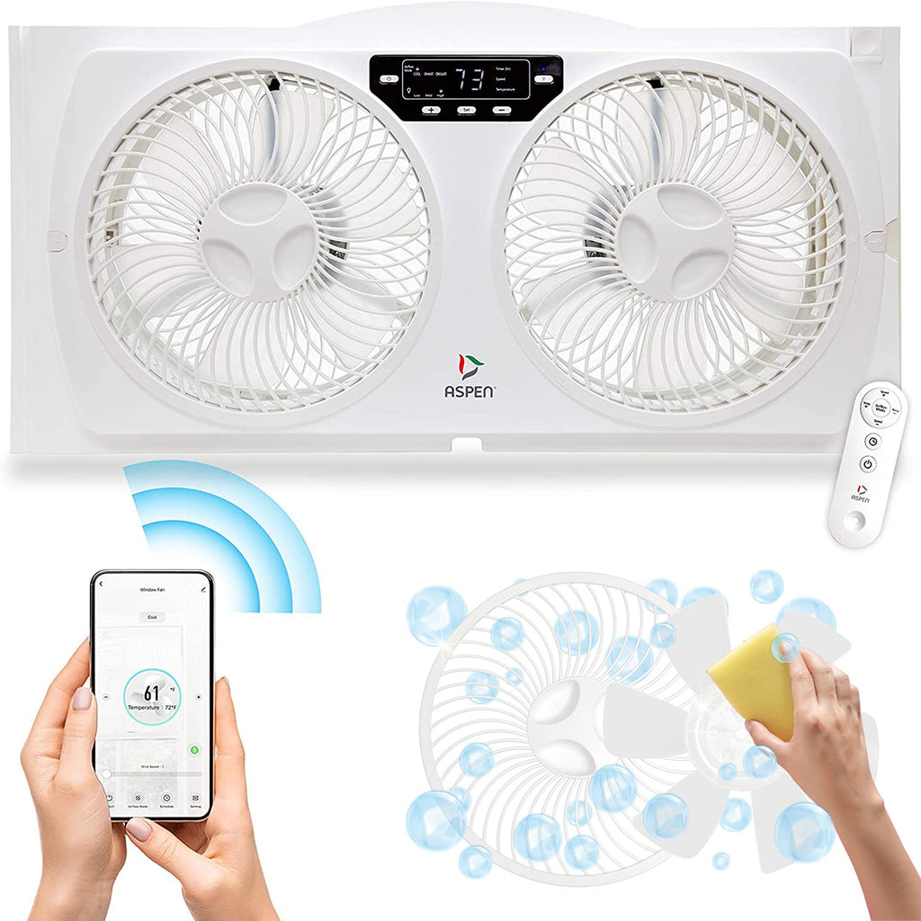 Smart Window Dual Fan | WiFi App Controlled 3 Speed + Multi-Function Detachable Blades Easy Clean Reversible Air Flow