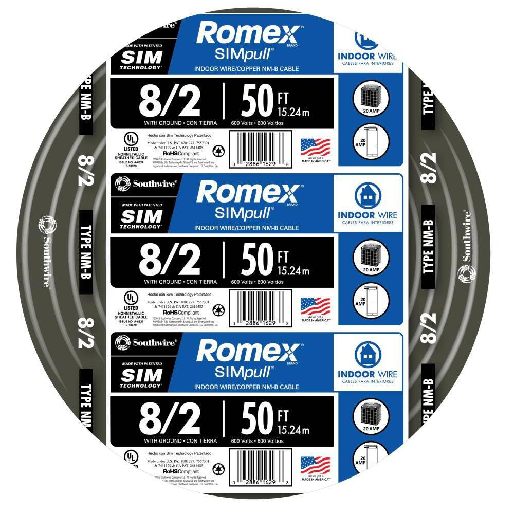 Southwire 8/2 Nonmetallic with Ground Sheathed Cable, Black, 50 ft.
