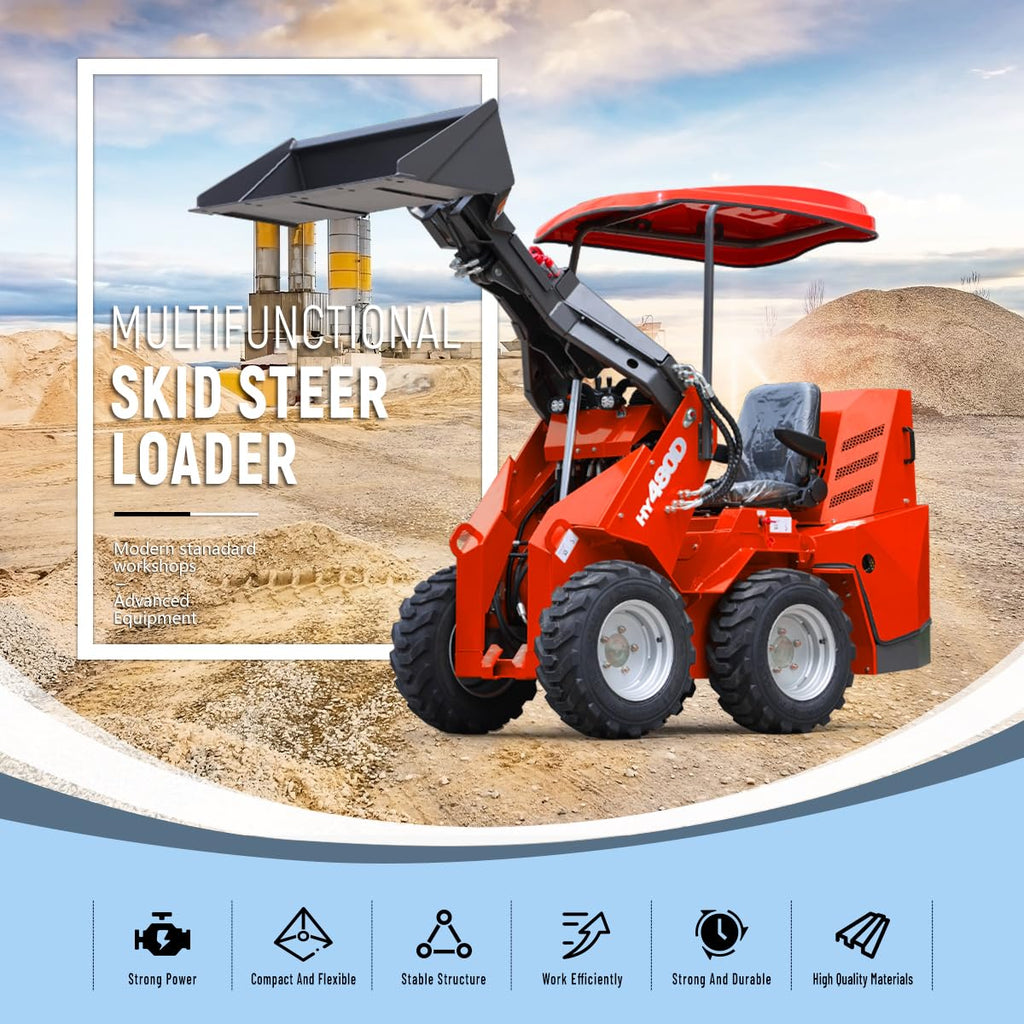 Sit On Mini Skid Steer Loader Wheeled Compact Loader Triple Pump Hydraulics