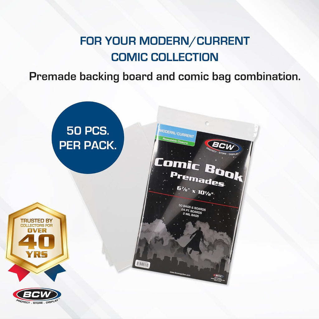 Premade Resealable Current Comic Bags and Boards, 50 Sets, Preloaded | Includes 50 preloaded bag-and-board sets with