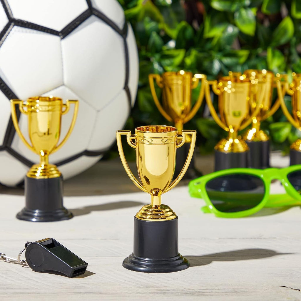 Mini Trophies Bulk - 4 in, Gold-Plated Plastic, 24-Pack - Trophies for Kids & Adults - Sports, School & Party Awards