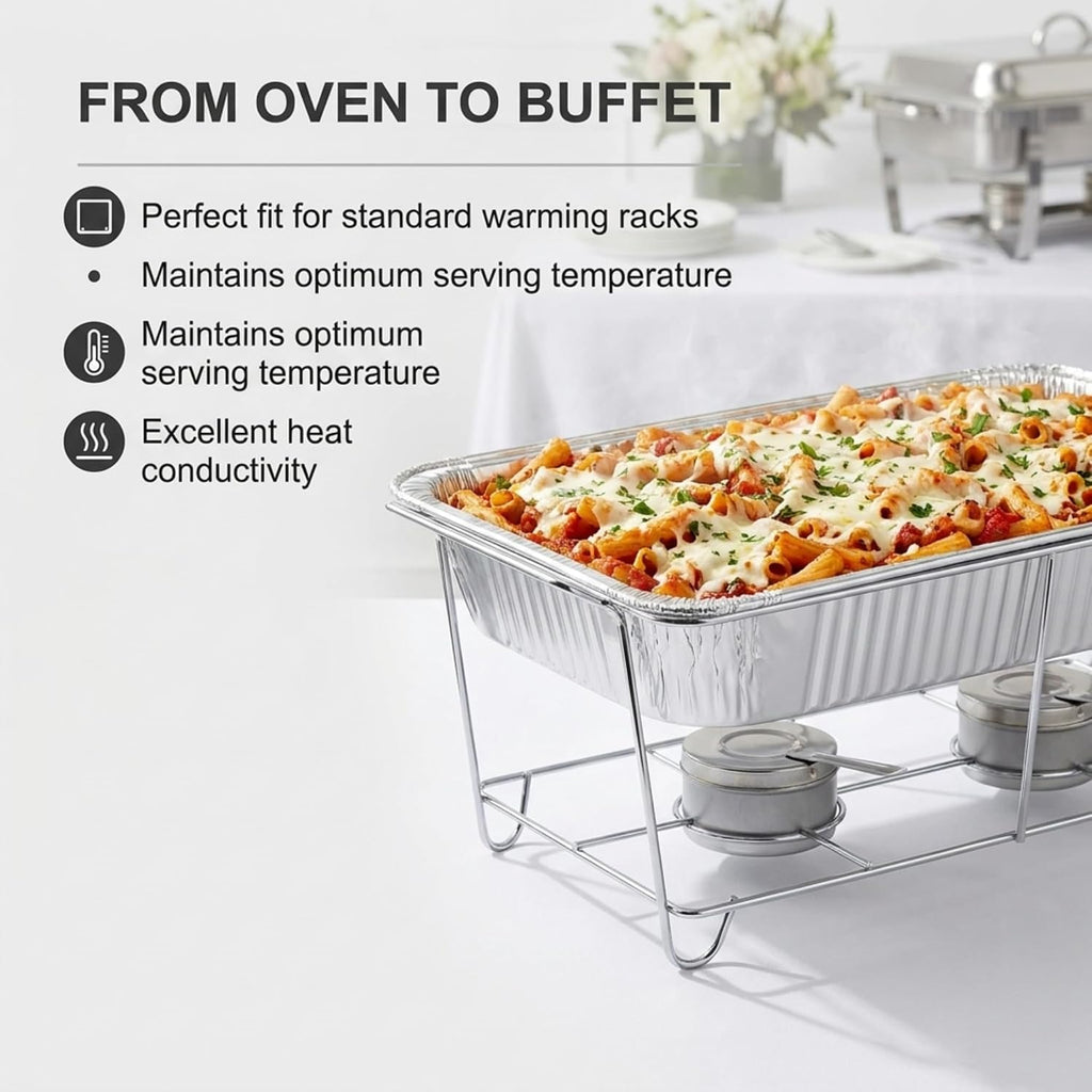 Full Size Deep Steam Aluminum Table Pans - Disposable to go Foil Pans for Chafing, Baking, Storing and Catering