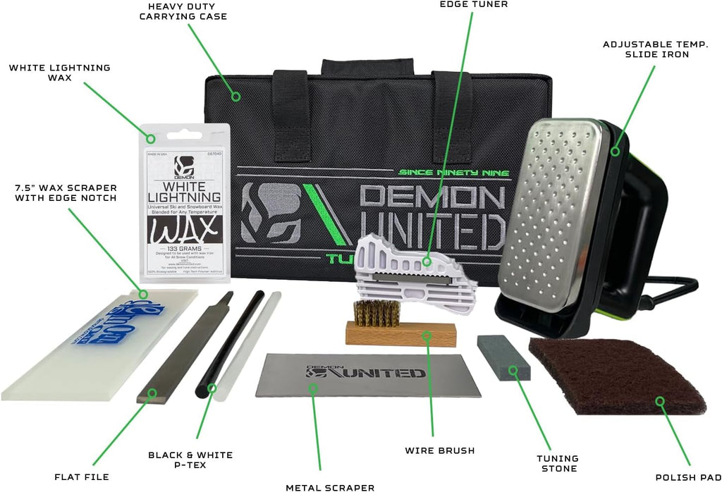 USA Bronze Edition Ski & Snowboard Tuning Kit with Ski and Snowboard All Season Wax, Wax Iron, Angled Edge Tuner
