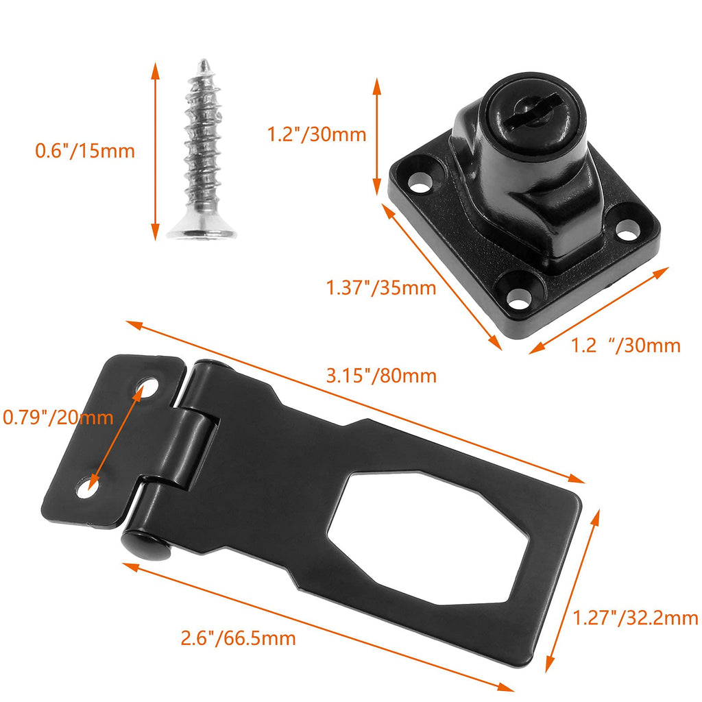 2 Pack 2.5 Inch Hasp Locks with Keys, Flat Black