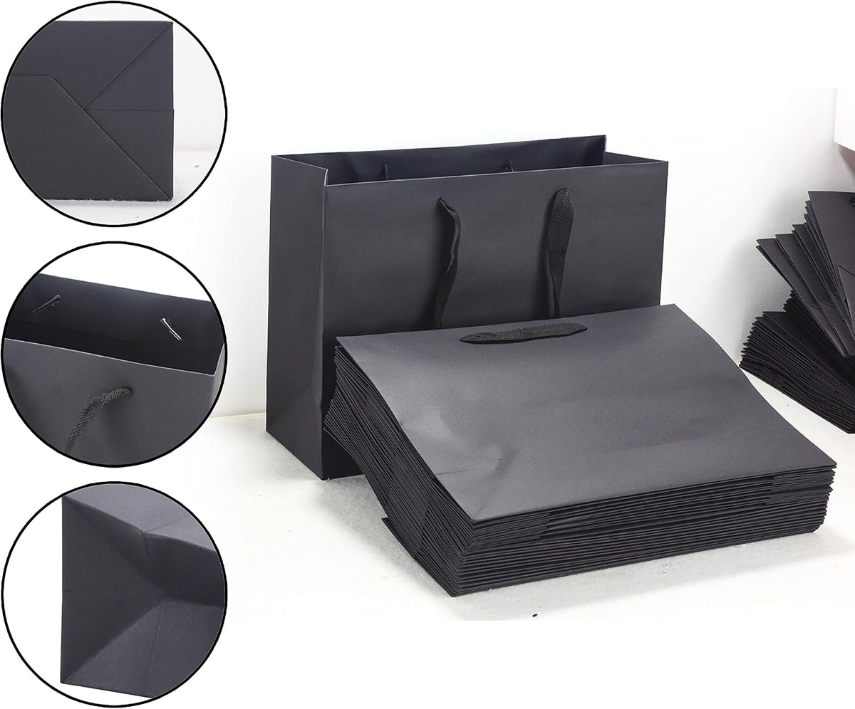 XL Large Black Gift Bags with Handles, 30 Pack, 16x6x12 IN
