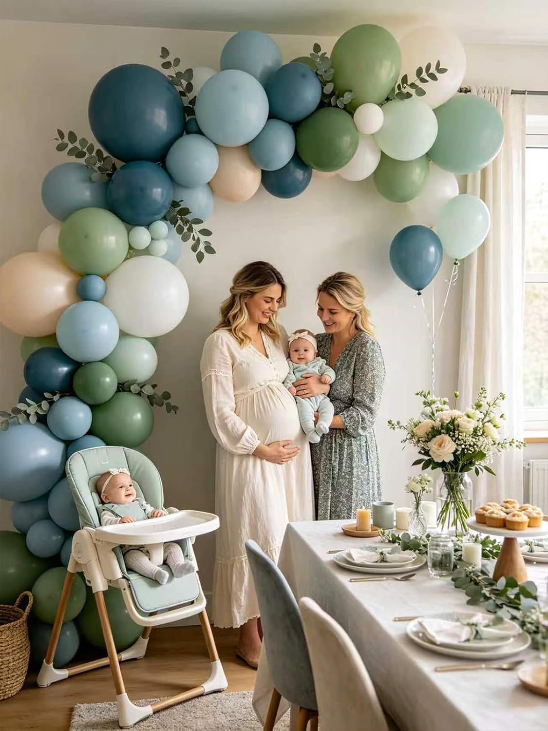 Dusty Blue Sage Green Balloon Arch Kit 120pcs Thick Latex Sand White Fog Blue Balloons Different Sizes 18 12 10 5