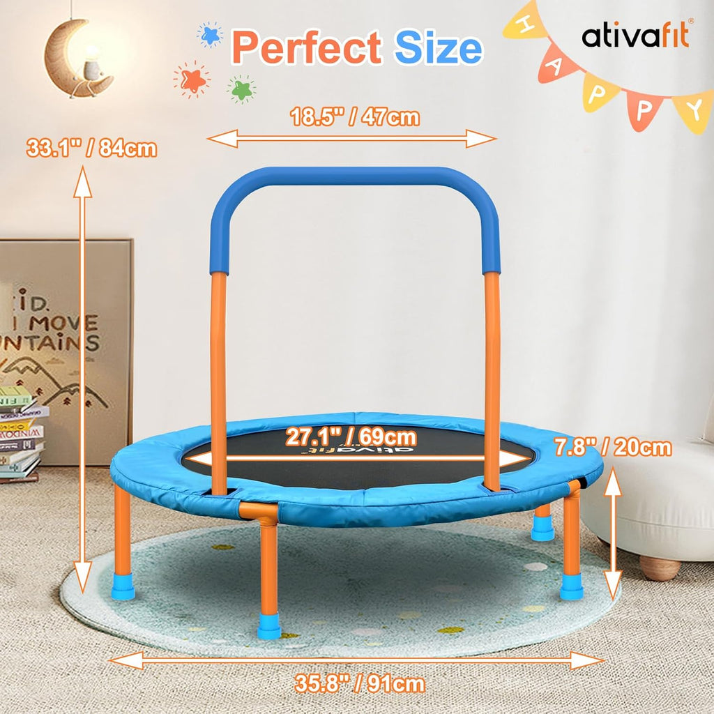 36-Inch Toddler Trampoline with Foam Handle, Foldable Indoor Outdoor Mini Rebounder for Kids Ages 2–6