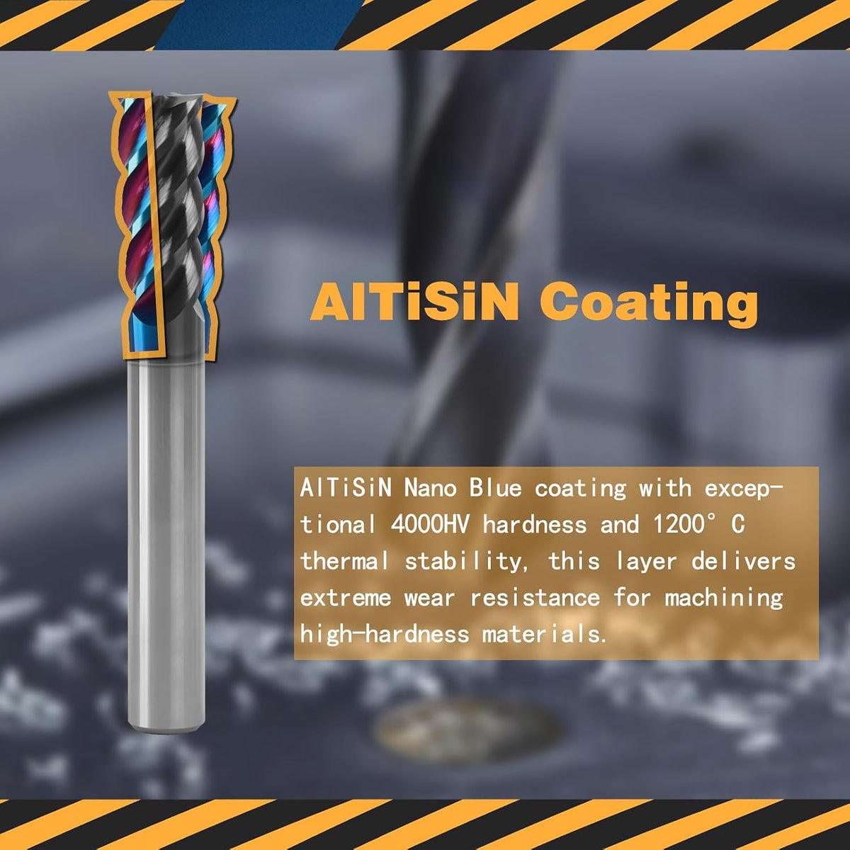 5/16" 4 Flute Square End Mill AITiSiN Coated Carbide, 1Pcs