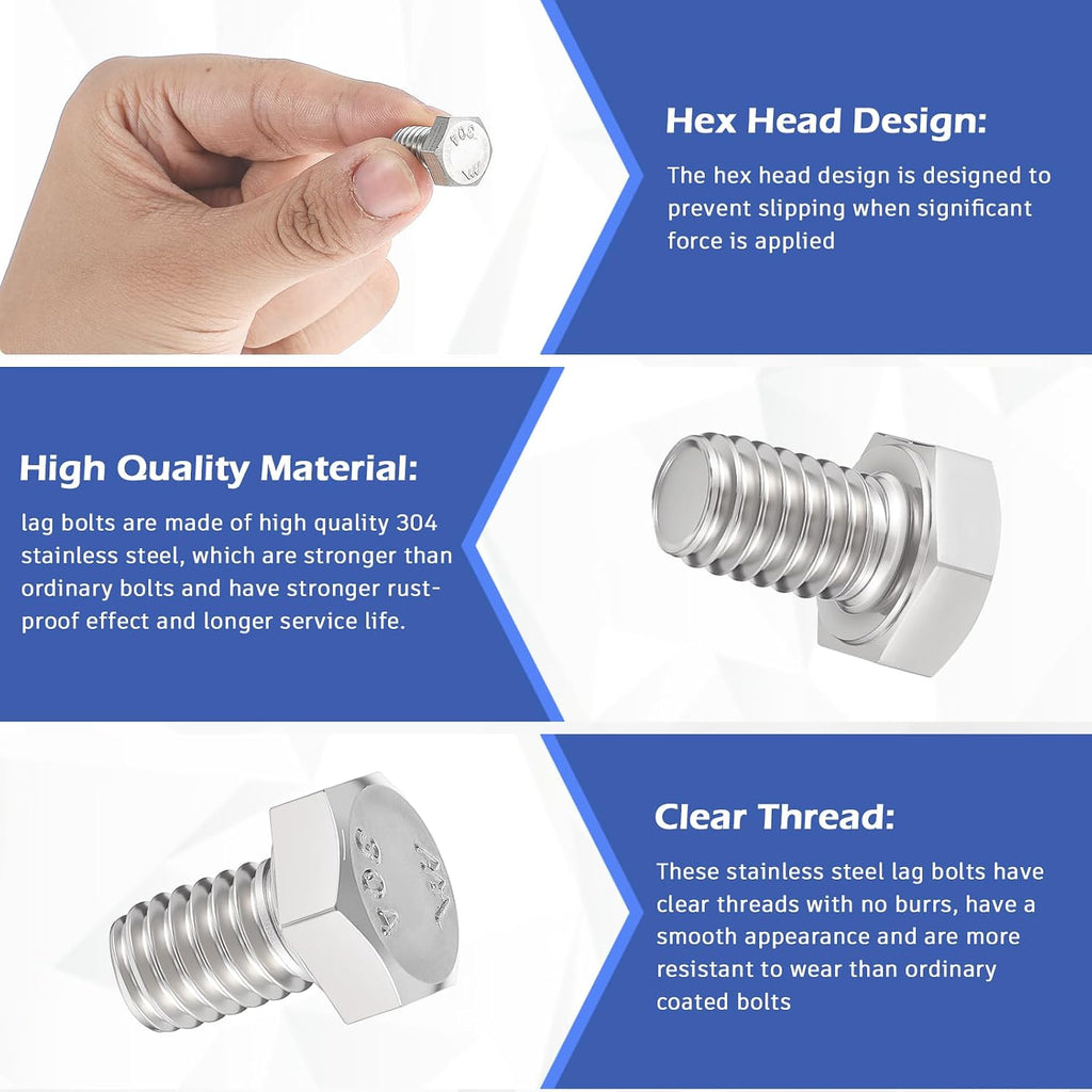 Zonon 50 Pcs 5/16-18 x 1/2" Hex Head Screw Bolt, Silver