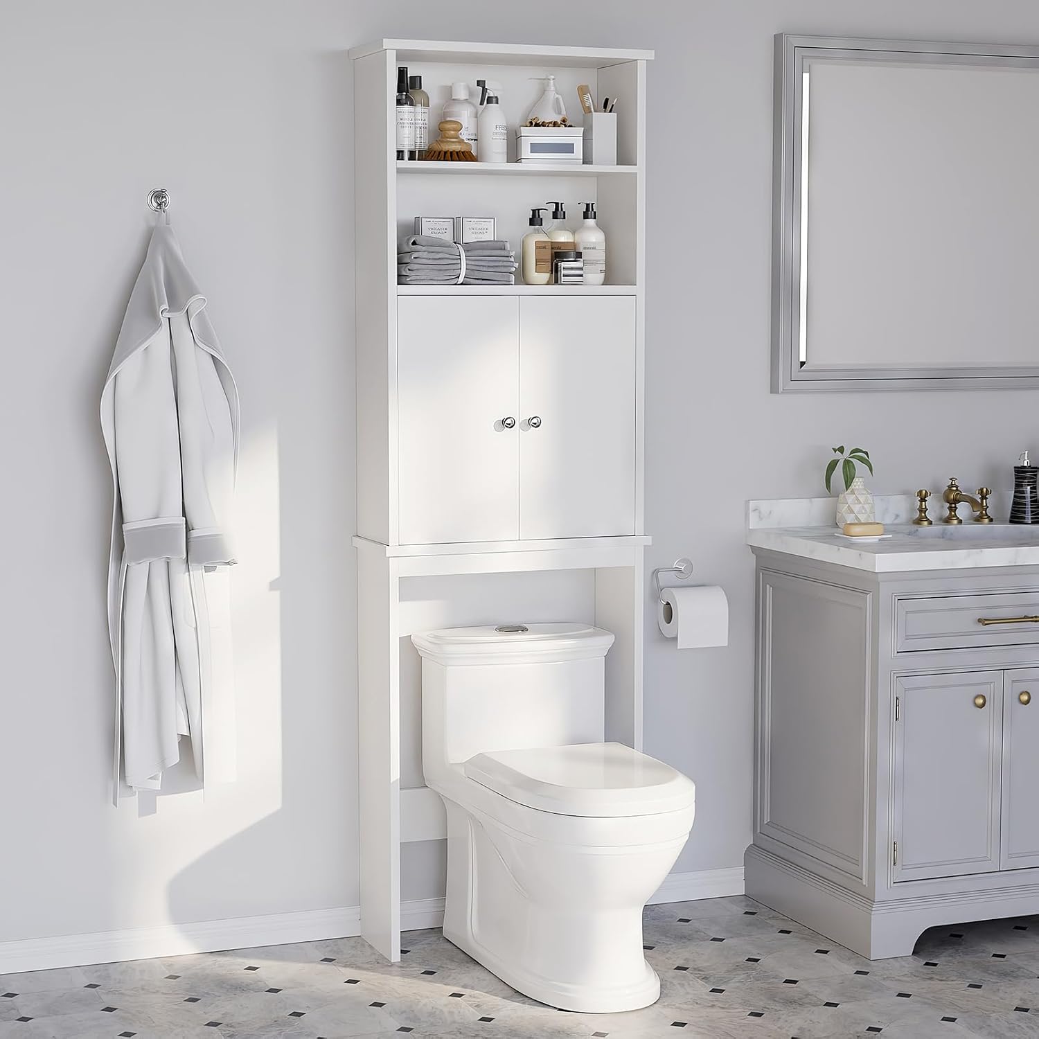 Over the Toilet Storage Cabinet for Bathroom, Extra Tall Over Toilet Storage, Space Saver W/Adjustable Shelf & Open