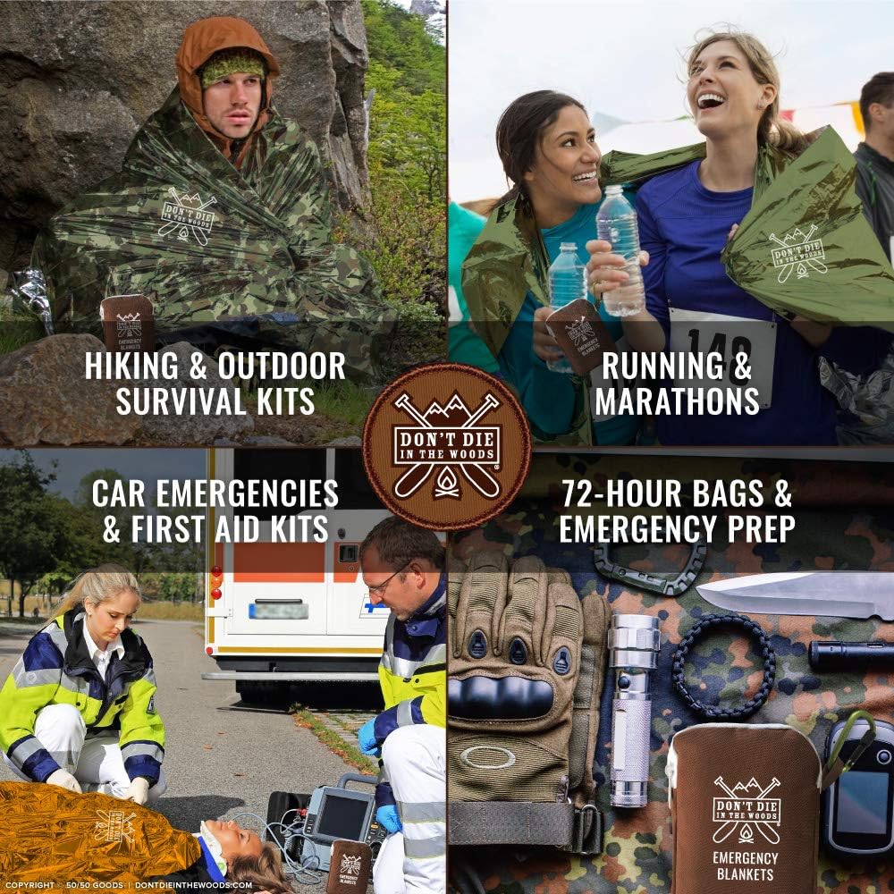 Don’t Die in The Woods – World’s Toughest Emergency Blankets [Camo] | Ultralight – Waterproof – Extra Thick – Space