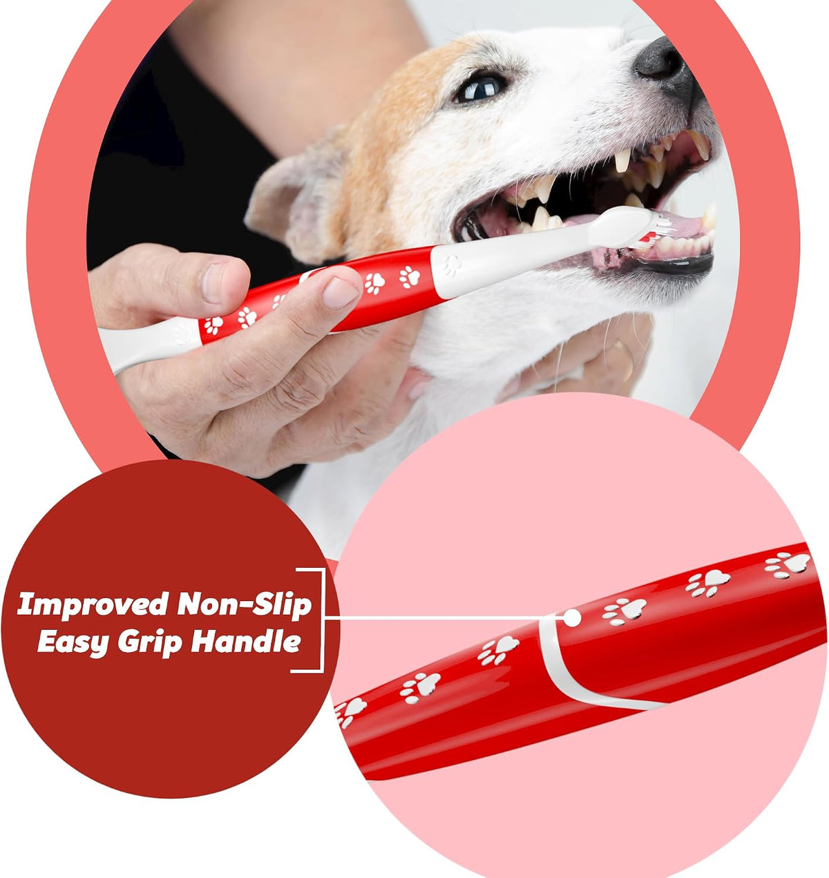Pet Toothbrush for Dogs, Cats with Soft Bristles - Easy Teeth Cleaning & Dental Care, Non Slip Dual Head Dog